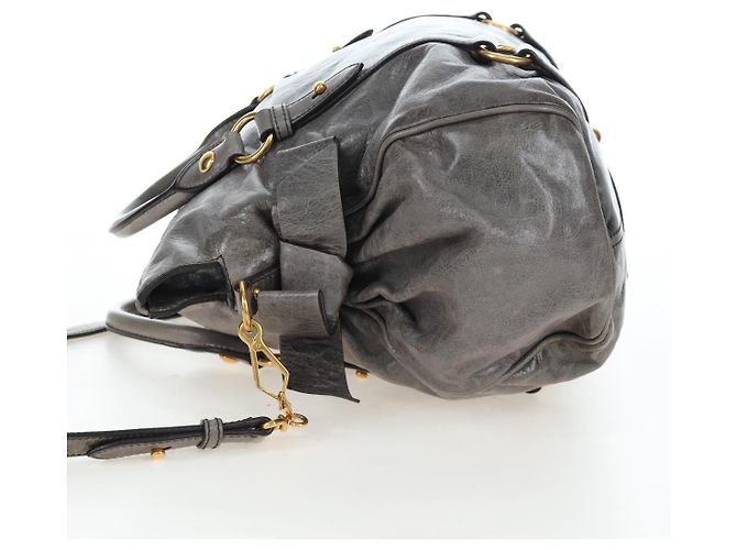 Borsa a mano Miu Miu in pelle 2way Grigio Gold Auth ki6785M Marrone D'oro - vista 3