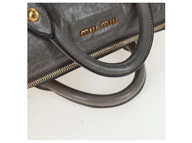Borsa a mano Miu Miu in pelle 2way Grigio Gold Auth ki6785M Marrone D'oro - vista 7