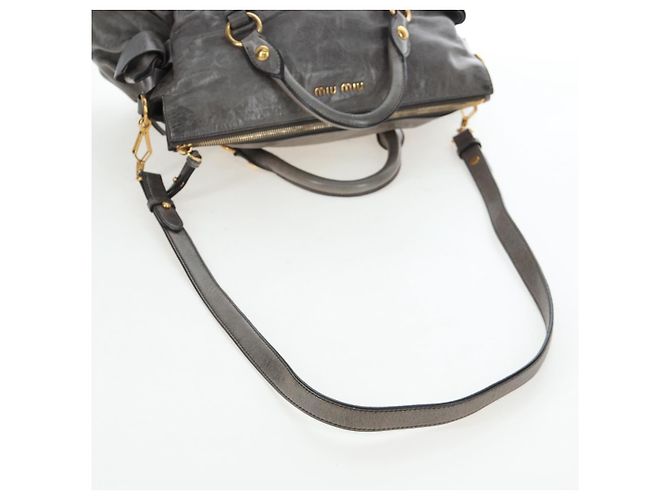 Borsa a mano Miu Miu in pelle 2way Grigio Gold Auth ki6785M Marrone D'oro - vista 9