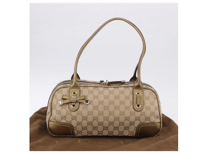 Borsa a Mano GUCCI GG Canvas Pelle Beige Oro 161720 Auth ki6809V D'oro - vista 12
