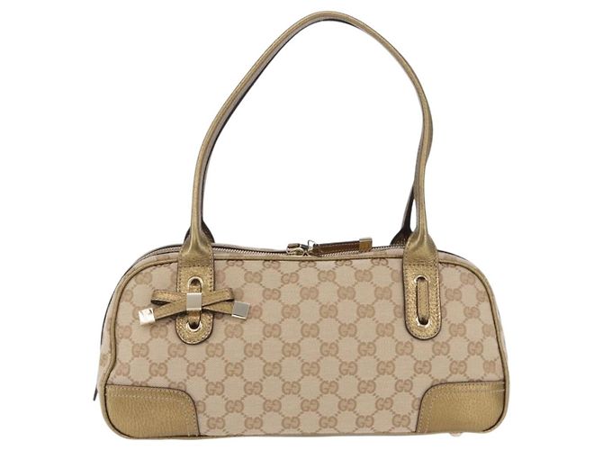 Borsa a Mano GUCCI GG Canvas Pelle Beige Oro 161720 Auth ki6809V D'oro - vista 13