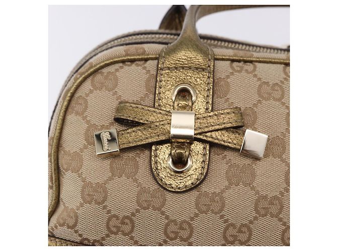Borsa a Mano GUCCI GG Canvas Pelle Beige Oro 161720 Auth ki6809V D'oro - vista 17