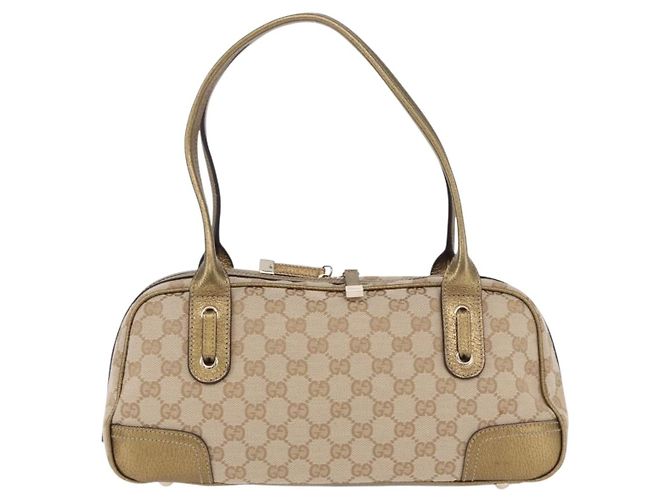 Borsa a Mano GUCCI GG Canvas Pelle Beige Oro 161720 Auth ki6809V D'oro - vista 2