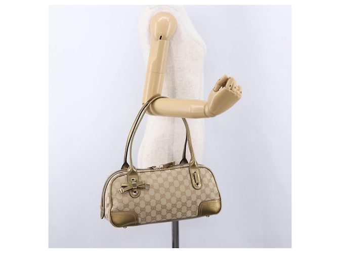 Borsa a Mano GUCCI GG Canvas Pelle Beige Oro 161720 Auth ki6809V D'oro - vista 24