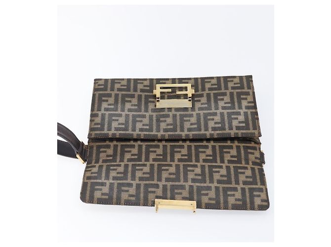 Borsa a tracolla FENDI Zucca Canvas Marrone Tono Oro Auth 199508A - vista 18