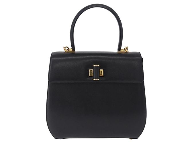Salvatore Ferragamo Gancini Handtasche Leder 2way Schwarz Gold Auth 200051A Golden - Ansicht 13