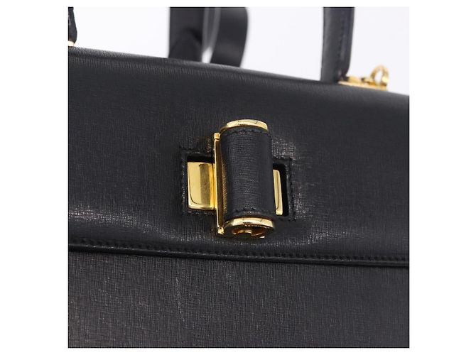 Salvatore Ferragamo Gancini Handtasche Leder 2way Schwarz Gold Auth 200051A Golden - Ansicht 18
