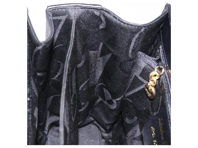 Salvatore Ferragamo Gancini Handtasche Leder 2way Schwarz Gold Auth 200051A Golden - Ansicht 21