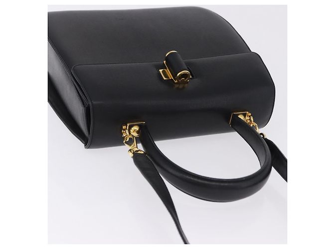 Salvatore Ferragamo Gancini Handtasche Leder 2way Schwarz Gold Auth 200051A Golden - Ansicht 6