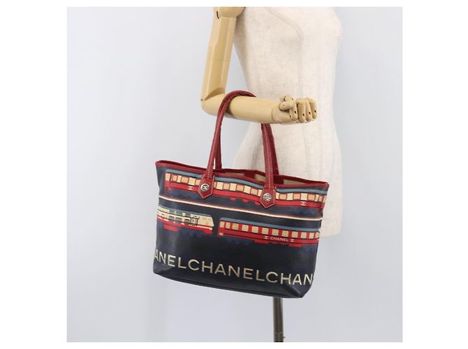Borsa Tote CHANEL Central Station PVC Canvas Navy Silver CC Auth 201987 Argento Blu navy - vista 21