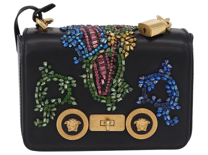 Borsa a tracolla VERSACE Medusa Chain in pelle nera e oro Auth 200090M Nero D'oro - vista 13