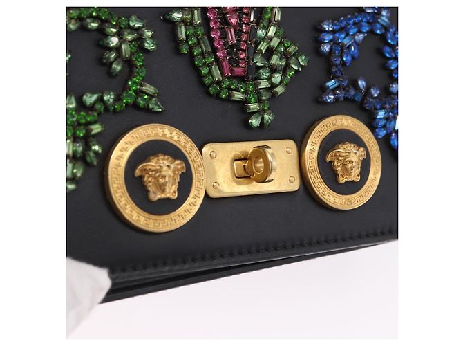 Borsa a tracolla VERSACE Medusa Chain in pelle nera e oro Auth 200090M Nero D'oro - vista 18