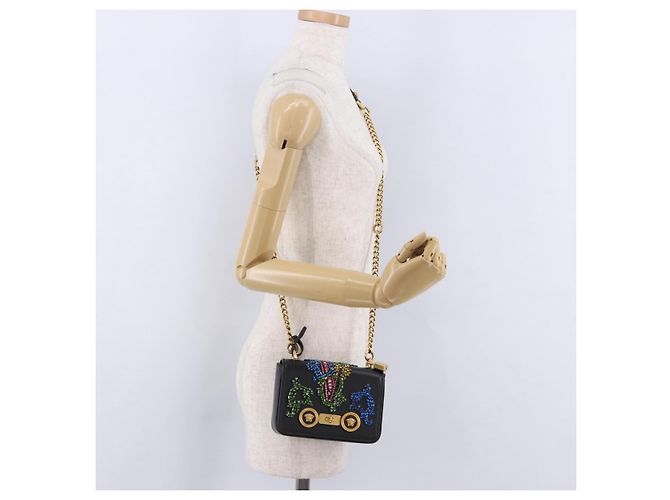 Borsa a tracolla VERSACE Medusa Chain in pelle nera e oro Auth 200090M Nero D'oro - vista 25