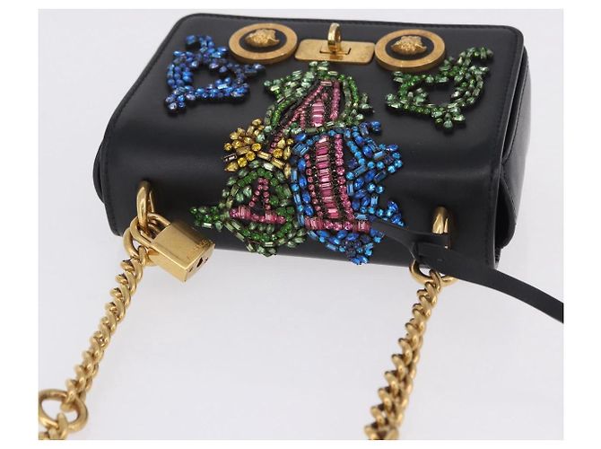 Borsa a tracolla VERSACE Medusa Chain in pelle nera e oro Auth 200090M Nero D'oro - vista 7