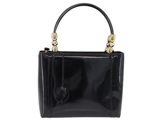 Borsa Christian Dior Maris Pearl Patent 2way Black Gold Tone Auth ep15753A - vista 13