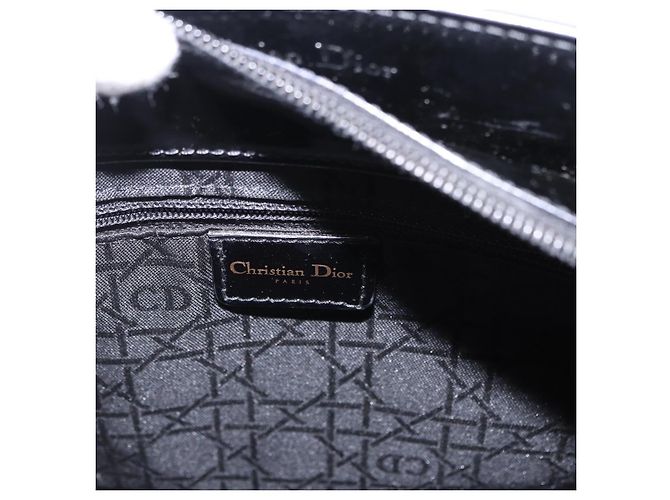 Borsa Christian Dior Maris Pearl Patent 2way Black Gold Tone Auth ep15753A - vista 21