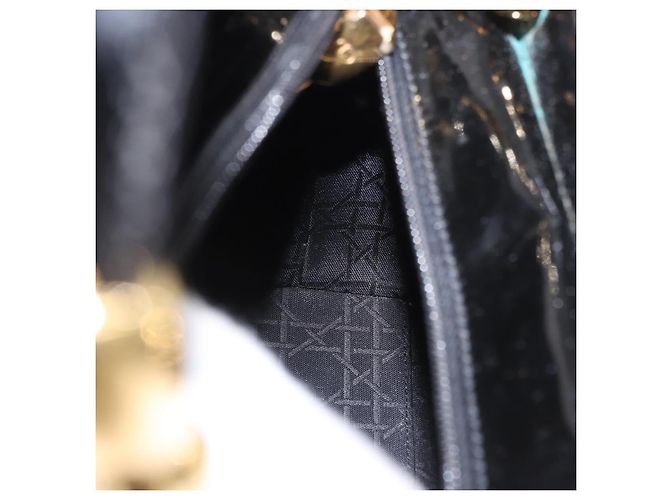 Borsa Christian Dior Maris Pearl Patent 2way Black Gold Tone Auth ep15753A - vista 22