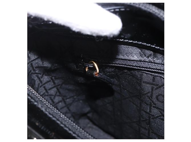 Borsa Christian Dior Maris Pearl Patent 2way Black Gold Tone Auth ep15753A - vista 25