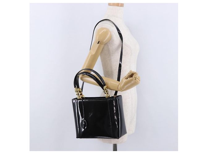 Borsa Christian Dior Maris Pearl Patent 2way Black Gold Tone Auth ep15753A - vista 27