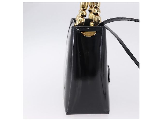 Borsa Christian Dior Maris Pearl Patent 2way Black Gold Tone Auth ep15753A - vista 4