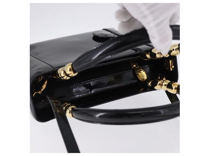 Borsa Christian Dior Maris Pearl Patent 2way Black Gold Tone Auth ep15753A - vista 6
