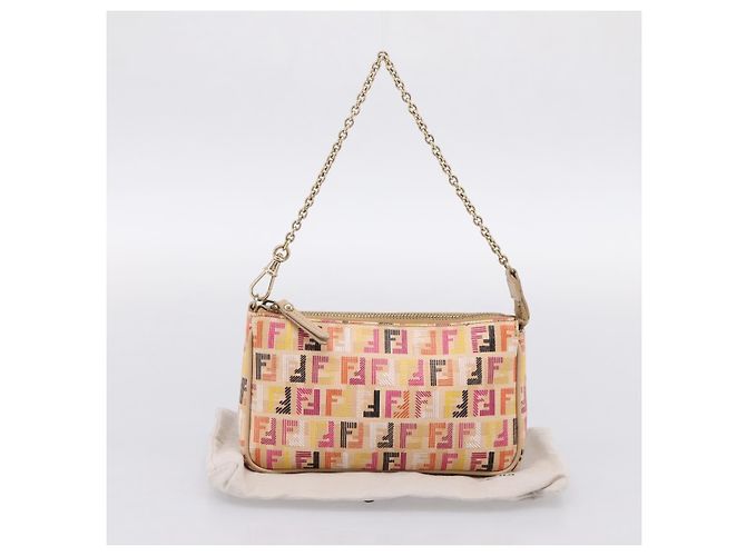 FENDI Zucchino Canvas Accessory Pouch PVC Multicolor Gold Auth 199476V Multiple colors Golden - view 12