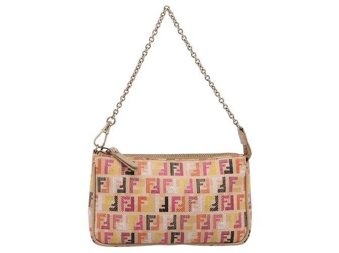 FENDI Zucchino Canvas Accessory Pouch PVC Multicolor Gold Auth 199476V Multiple colors Golden - view 13