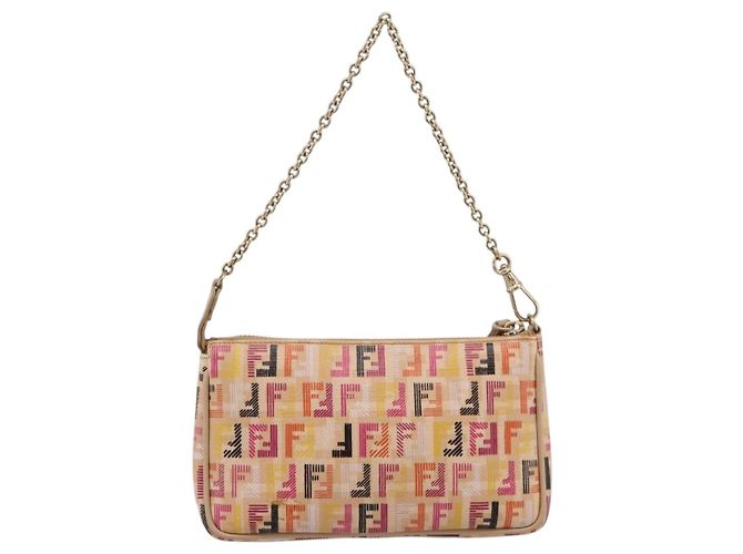 FENDI Zucchino Canvas Accessory Pouch PVC Multicolor Gold Auth 199476V Multiple colors Golden - view 2