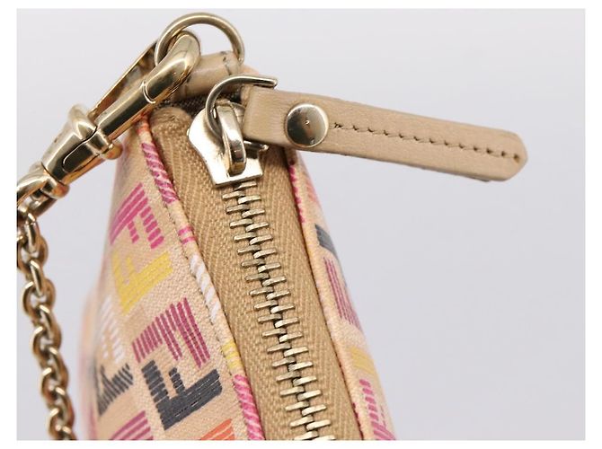 FENDI Zucchino Canvas Accessory Pouch PVC Multicolor Gold Auth 199476V Multiple colors Golden - view 9