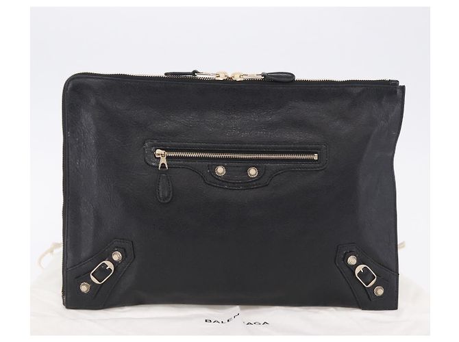 Borsa Clutch BALENCIAGA Giant in pelle nera e oro Auth 199841V Nero D'oro - vista 12