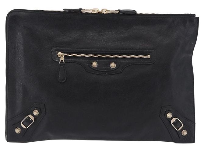 Borsa Clutch BALENCIAGA Giant in pelle nera e oro Auth 199841V Nero D'oro - vista 13