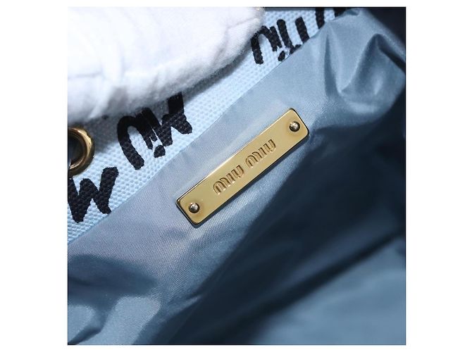 Pouch con coulisse Miu Miu Canvas Light Blue Gold Auth bs36863V D'oro Blu chiaro - vista 10