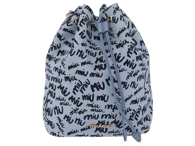 Pouch con coulisse Miu Miu Canvas Light Blue Gold Auth bs36863V D'oro Blu chiaro - vista 13
