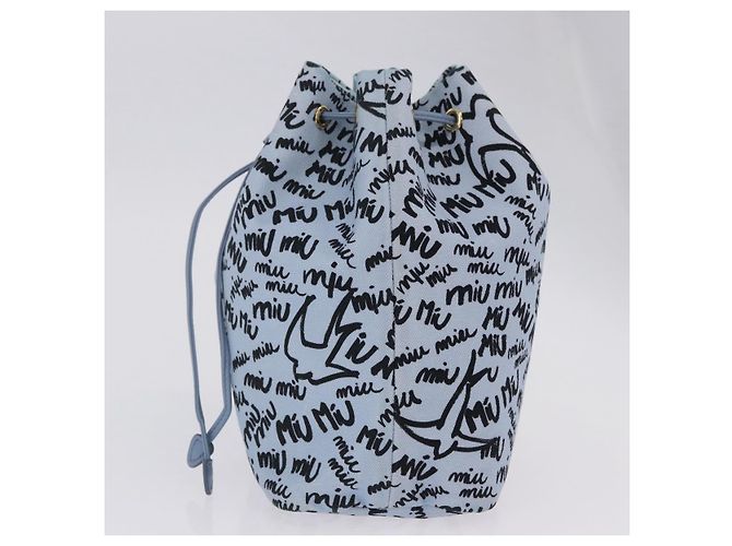 Pouch con coulisse Miu Miu Canvas Light Blue Gold Auth bs36863V D'oro Blu chiaro - vista 3