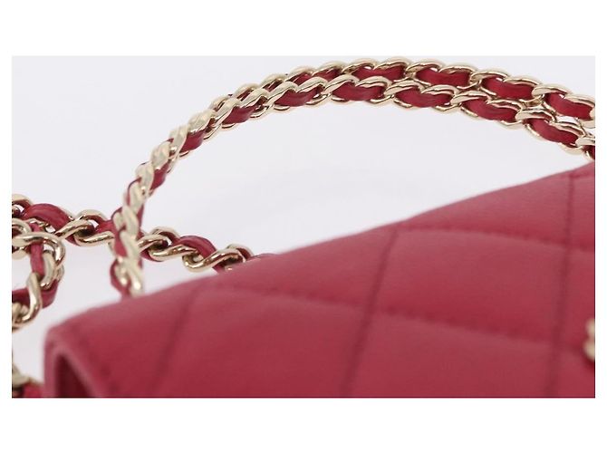 CHANEL Matelasse Top Handle Chain Caviar Skin 2way Red Gold CC Auth 200091SAM Rot Golden - Ansicht 14