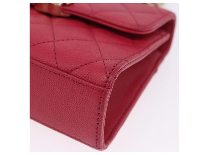 CHANEL Matelasse Top Handle Chain Caviar Skin 2way Red Gold CC Auth 200091SAM Rot Golden - Ansicht 17