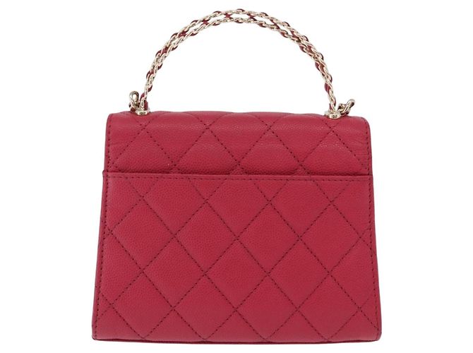 CHANEL Matelasse Top Handle Chain Caviar Skin 2way Red Gold CC Auth 200091SAM Rot Golden - Ansicht 2