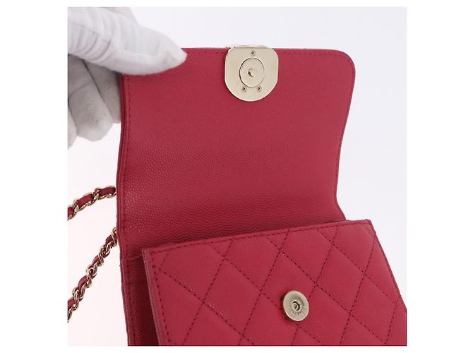 CHANEL Matelasse Top Handle Chain Caviar Skin 2way Red Gold CC Auth 200091SAM Rot Golden - Ansicht 21