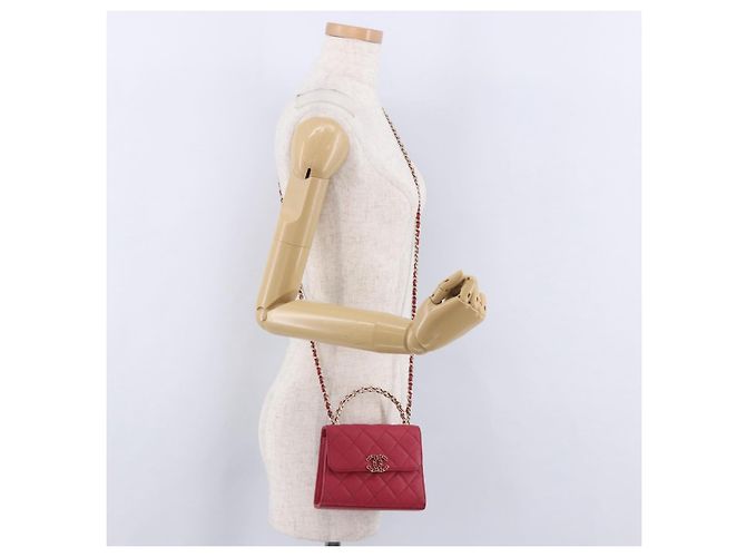 CHANEL Matelasse Top Handle Chain Caviar Skin 2way Red Gold CC Auth 200091SAM Rot Golden - Ansicht 29