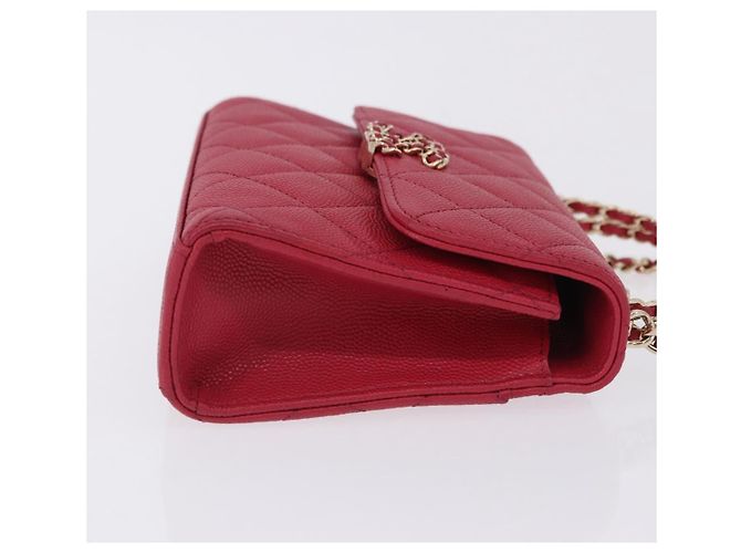 CHANEL Matelasse Top Handle Chain Caviar Skin 2way Red Gold CC Auth 200091SAM Rot Golden - Ansicht 3
