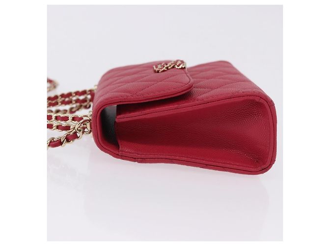 CHANEL Matelasse Top Handle Chain Caviar Skin 2way Red Gold CC Auth 200091SAM Rot Golden - Ansicht 4