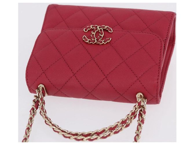 CHANEL Matelasse Top Handle Chain Caviar Skin 2way Red Gold CC Auth 200091SAM Rot Golden - Ansicht 6