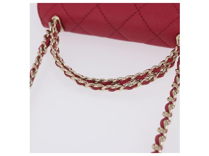 CHANEL Matelasse Top Handle Chain Caviar Skin 2way Red Gold CC Auth 200091SAM Rot Golden - Ansicht 7