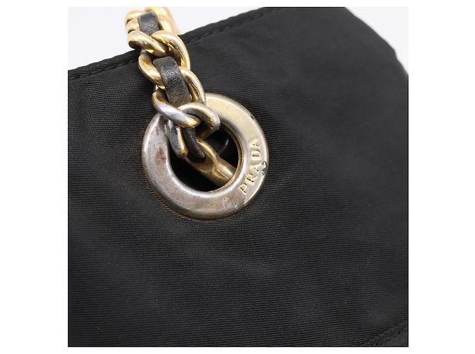 Sac à épaule à chaîne PRADA Nylon Noir Doré Auth 202186A - vue 10
