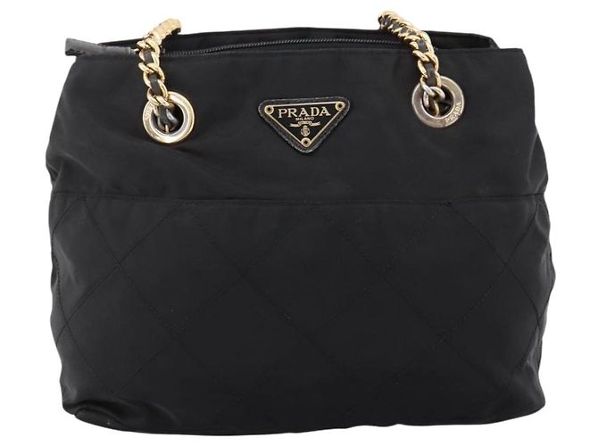 Sac à épaule à chaîne PRADA Nylon Noir Doré Auth 202186A - vue 13