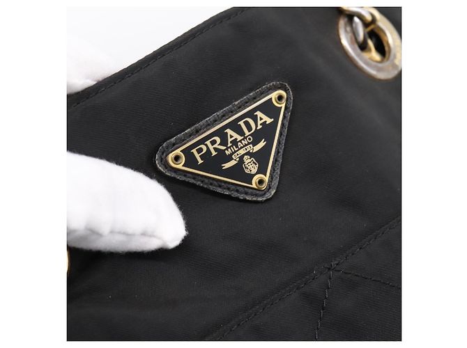 Sac à épaule à chaîne PRADA Nylon Noir Doré Auth 202186A - vue 17