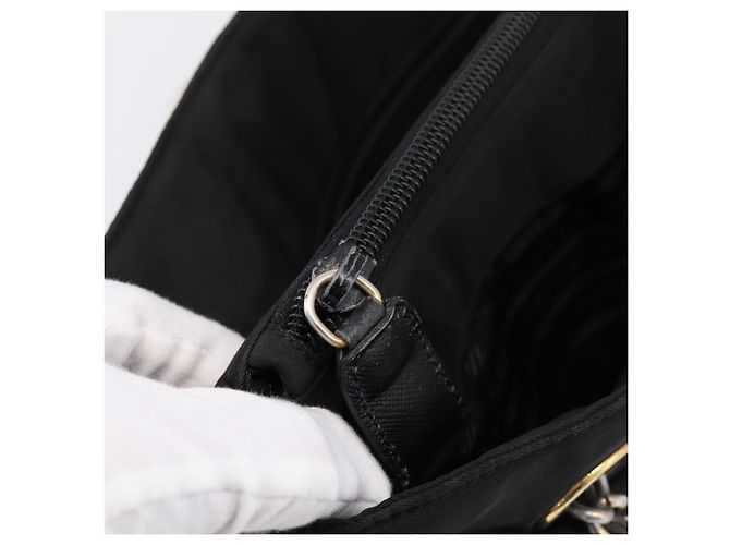 Sac à épaule à chaîne PRADA Nylon Noir Doré Auth 202186A - vue 23