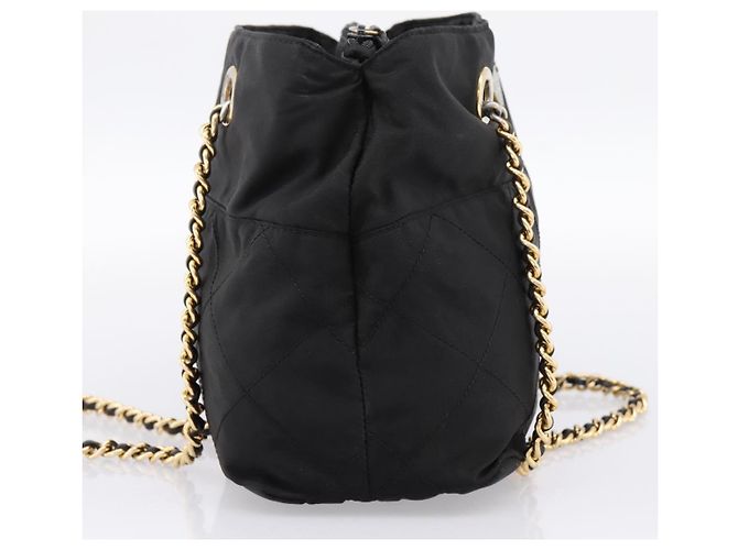 Sac à épaule à chaîne PRADA Nylon Noir Doré Auth 202186A - vue 3