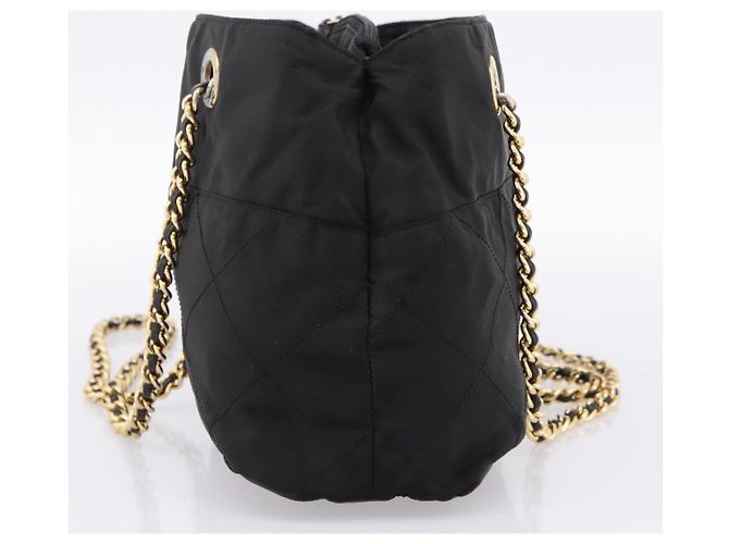 Sac à épaule à chaîne PRADA Nylon Noir Doré Auth 202186A - vue 4