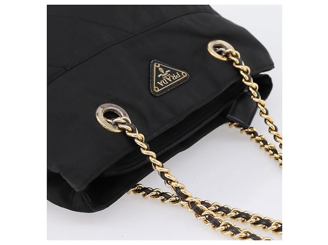 Sac à épaule à chaîne PRADA Nylon Noir Doré Auth 202186A - vue 6